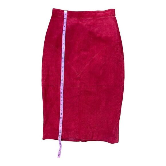 Vintage Women G -III Red Suede Leather Pencil Skirt Size 11 Sexy Buttons On Back - Picture 2 of 8